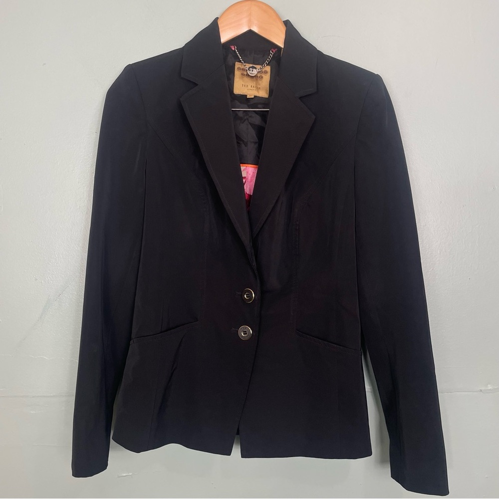 Ted Baker Working Title Jacket Blazer Lined Button Closure Black Size 2